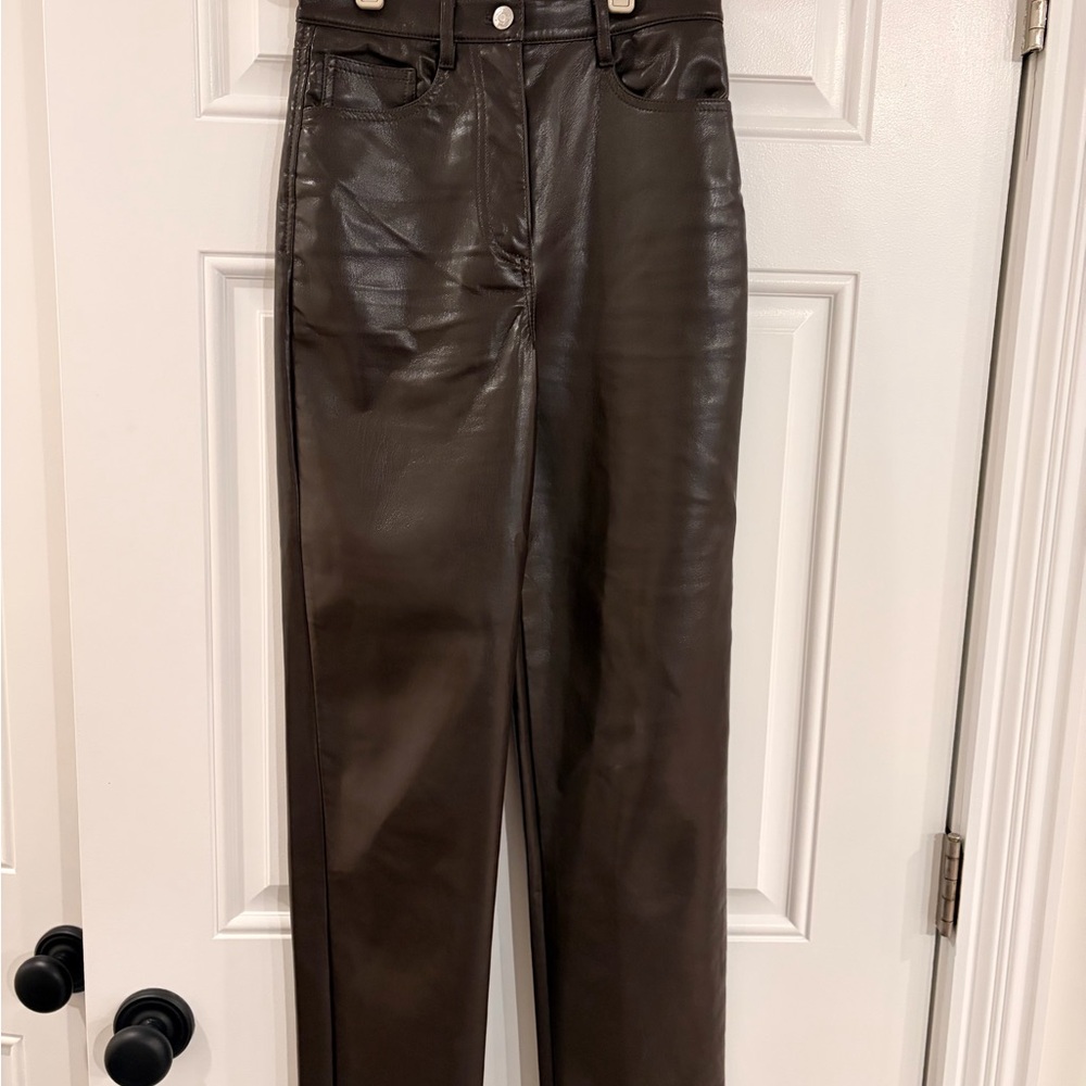 Wilfred Dark Brown Straight Leg Leather Jeans